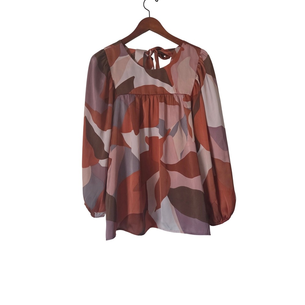 DR2 Daniel Rainn Abstract Blouse XXL Balloon Sleeve Feminine Boho Artsy Fall